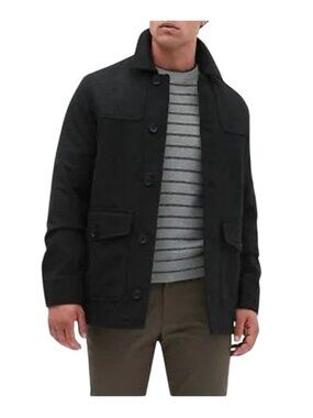 Banana Republic Mens Black Wool-Blend Button-Up Jacket With Pockets Size S
